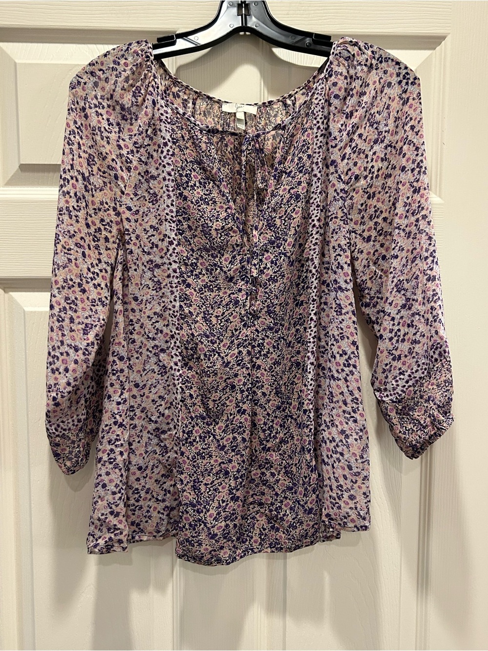 Joie Silk Floral Peasant Blouse in Purple and Pink